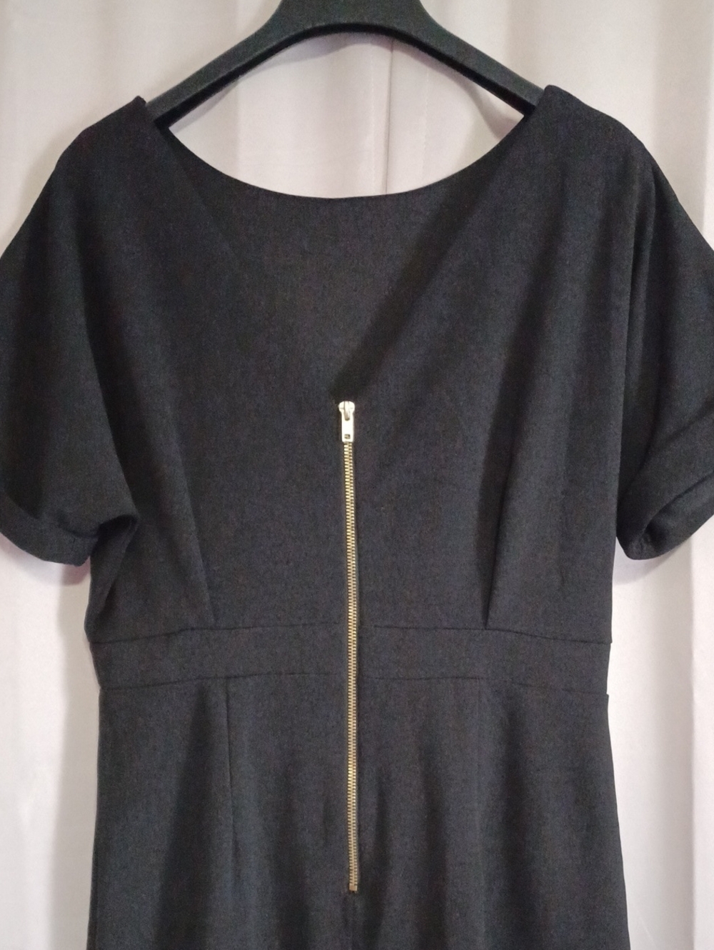 Alexia Admor Black Jacqueline Dolman Sheath Midi Dress V-Back Gold Zipper Size L - Picture 9 of 15